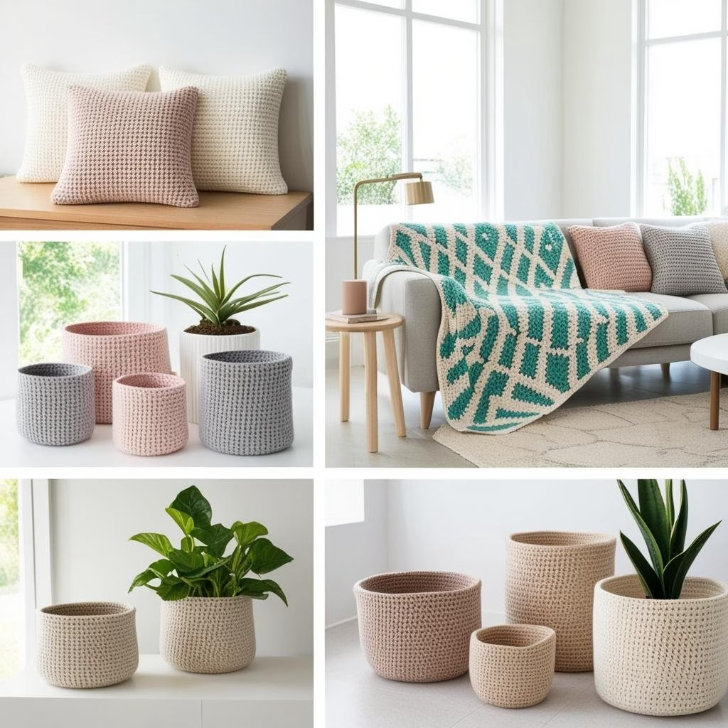 Neutral colors of crochet home projects