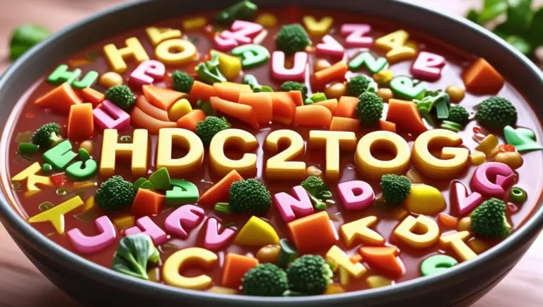 Alphabet soup with the letters HDC2TOG in the center.