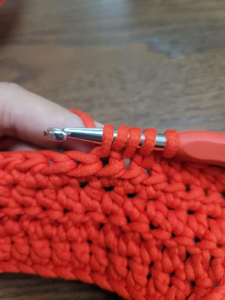 Picture of 5 loops on the crochet hook.