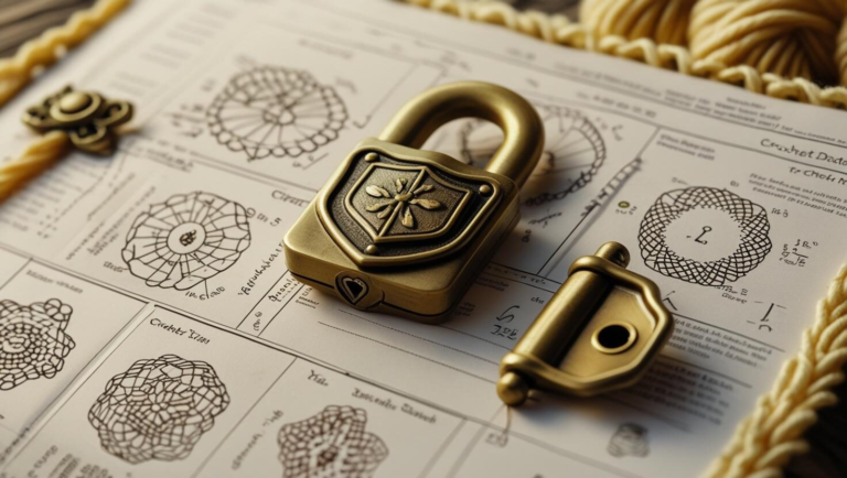 Picture of a crochet pattern with a padlock on top