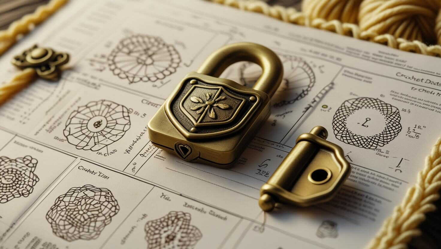 Picture of a crochet pattern with a padlock on top
