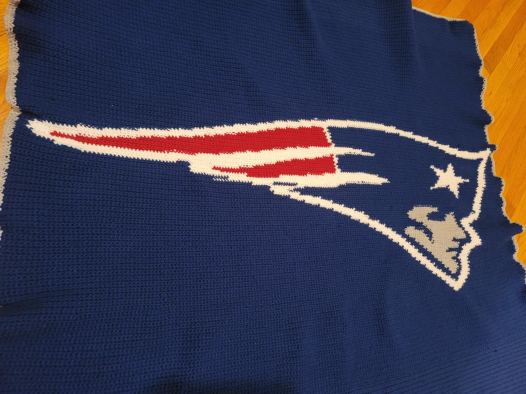 Finished Patriot's logo blanket gifted to a family member.